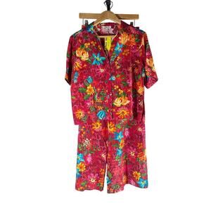 Johnny Was Brooklyn Floral Silk Long Pajama Set Size XS